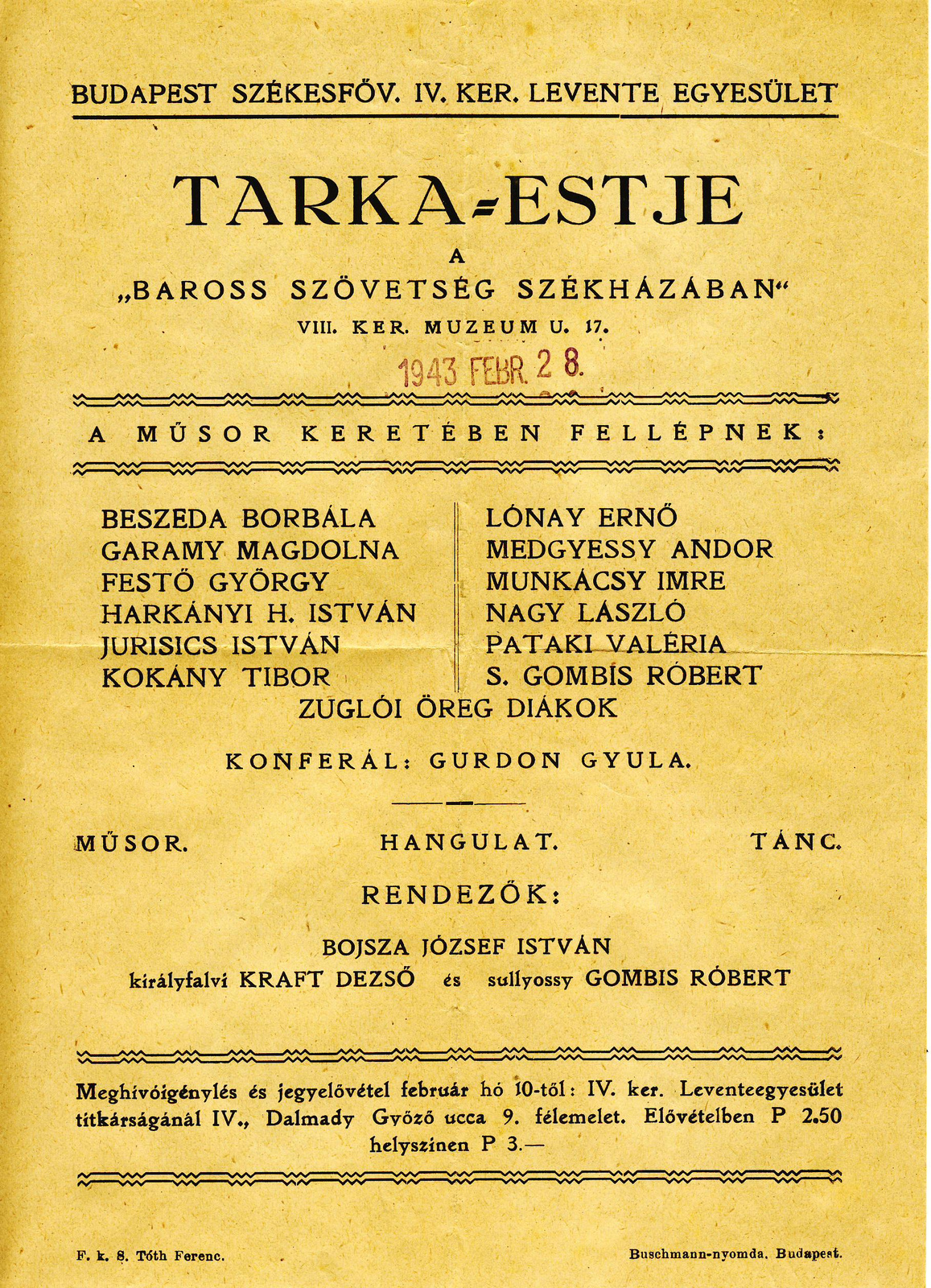 1943.02.28. Horváth Ferencné Bori szerepelt a Tarka Est- ben lán