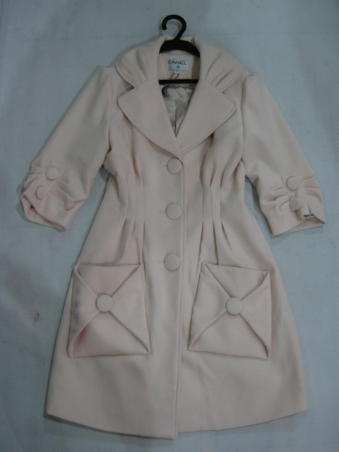 91006A-36B CHANEL PINK&BEIGE WOOL&COTTON OVERCOAT SIZE 2 4 6 PRI