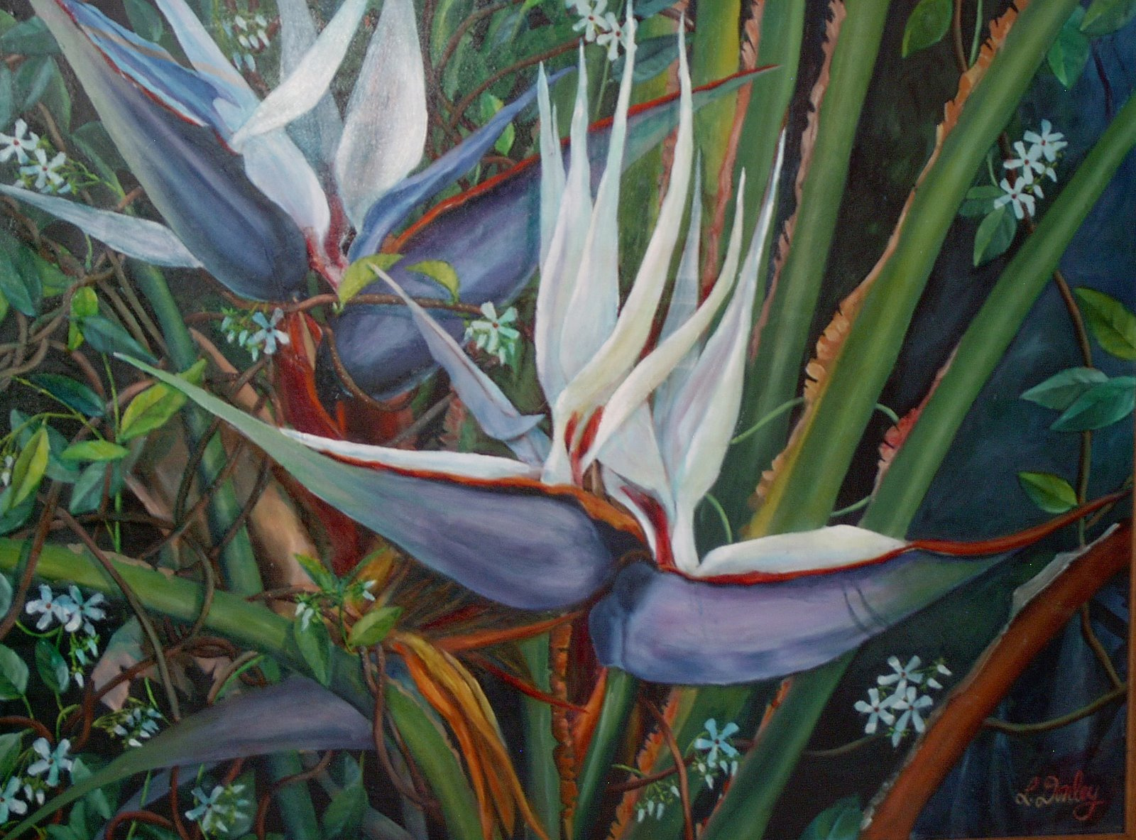 White birds of paradise with jasmine